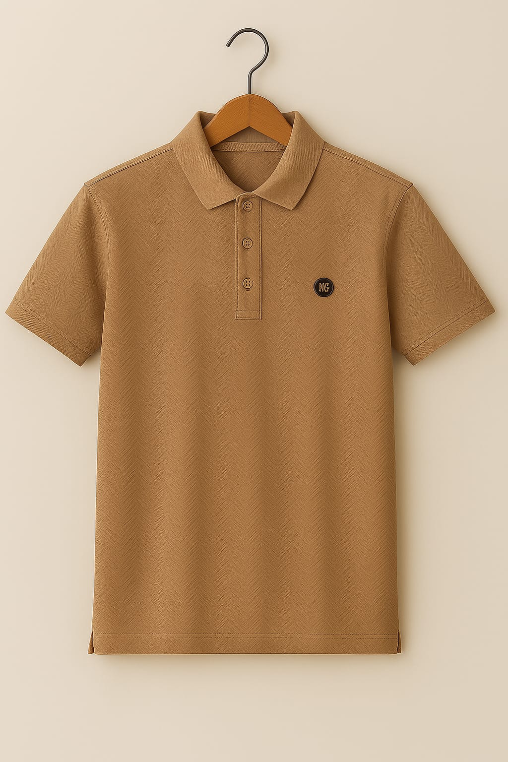 Men Collar t shirt with herringbone pattern| Regular Fit